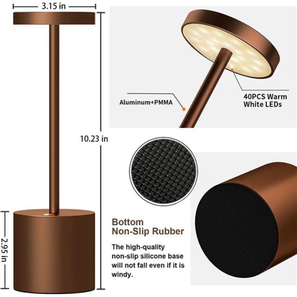 2 Pack Cordless LED Table Lamp, Rechargeable Desk Lamps( Brown) - Picture 2 of 7